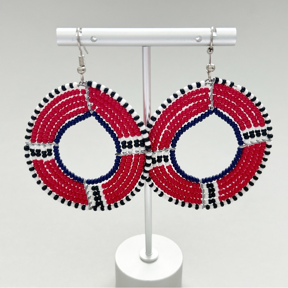 Masai Crafted Red Black White Beaded Earrings